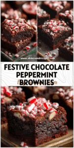 Chocolate Christmas Brownies topped with crushed candy canes on a festive winter baking tray